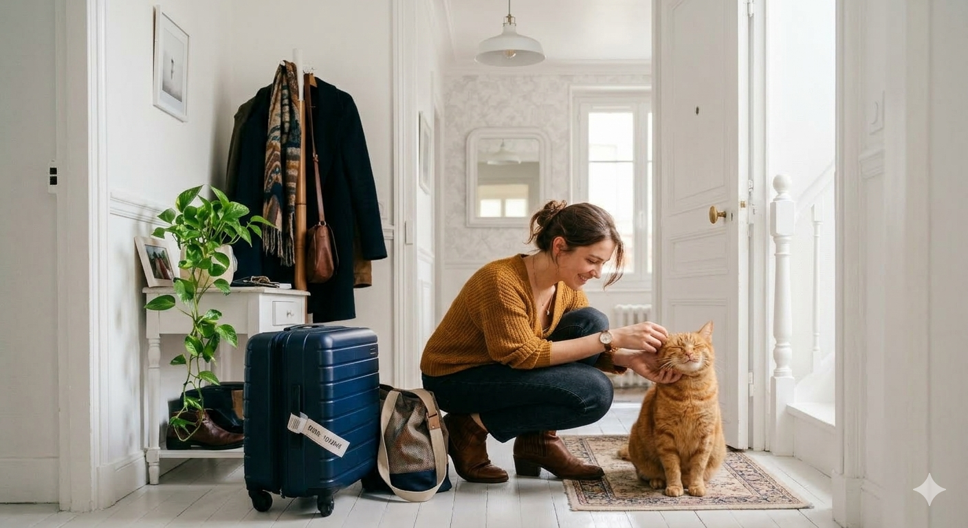 femme qui part en week-end en laissant son chat seul à la maison